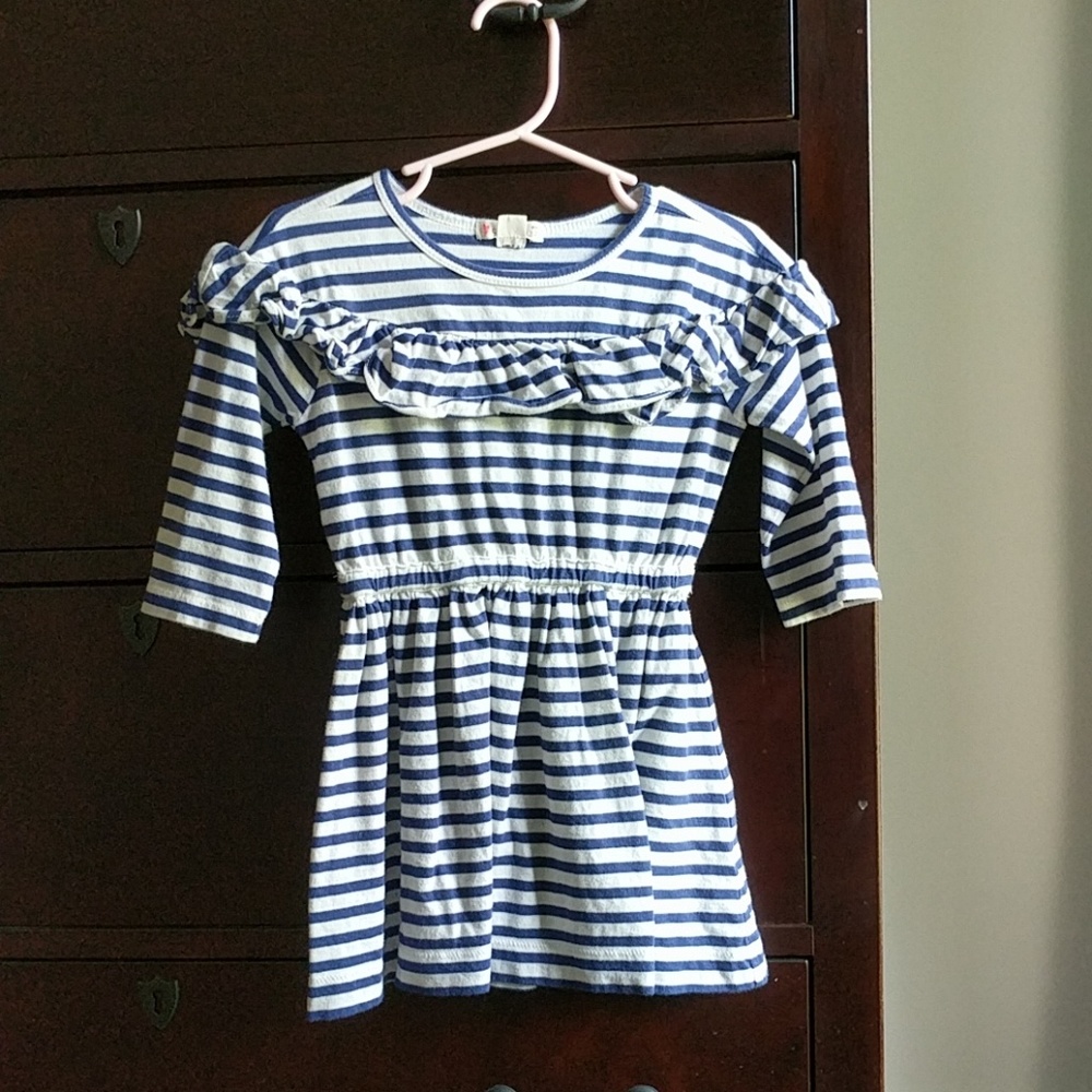 2T Crewcuts blue and white striped ruffle dress
